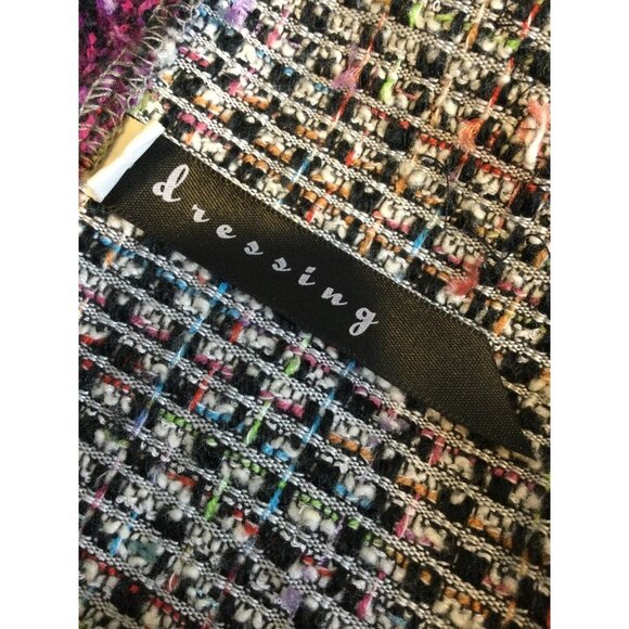 Dressing Women's Button Front Jacket Shawl Collar Tweed Patches Pearl Detail - Picture 6 of 7